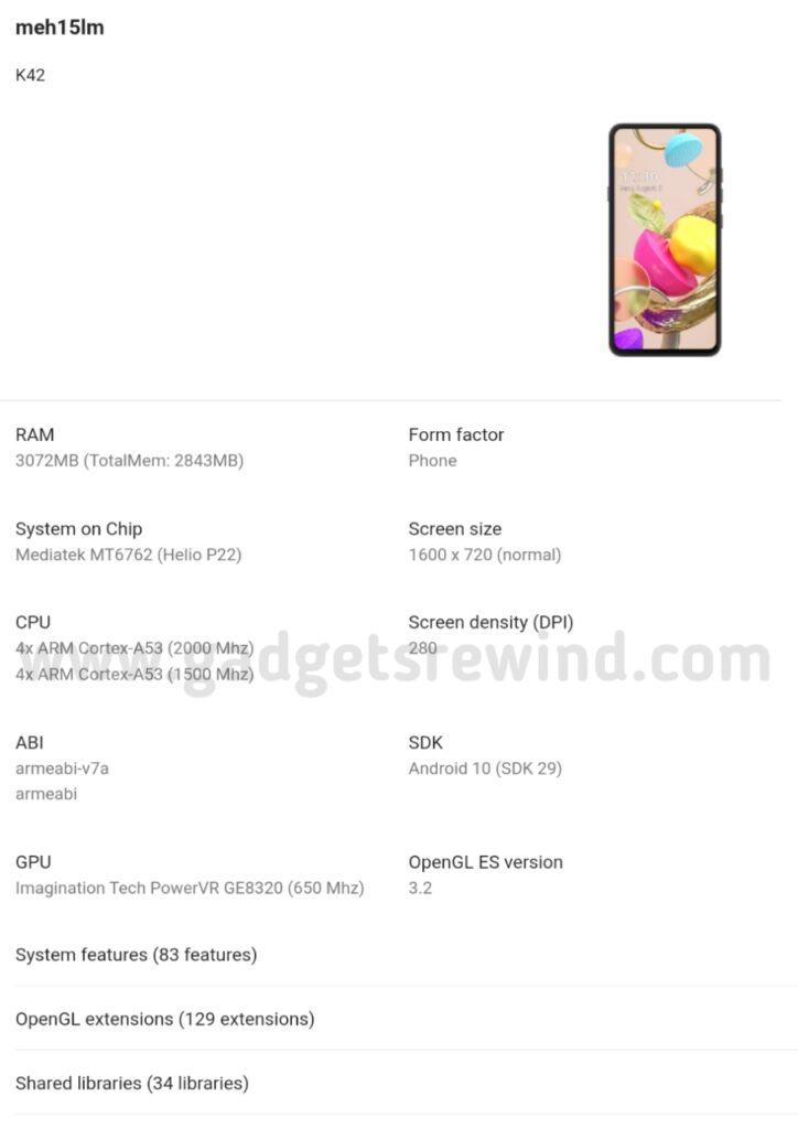 LG K42 avec un chipset Helio P22 atteint Google Play Console
